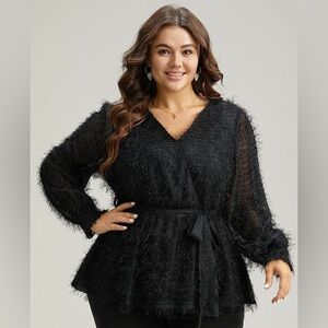 BloomChic Black Textured Wrap Blouse